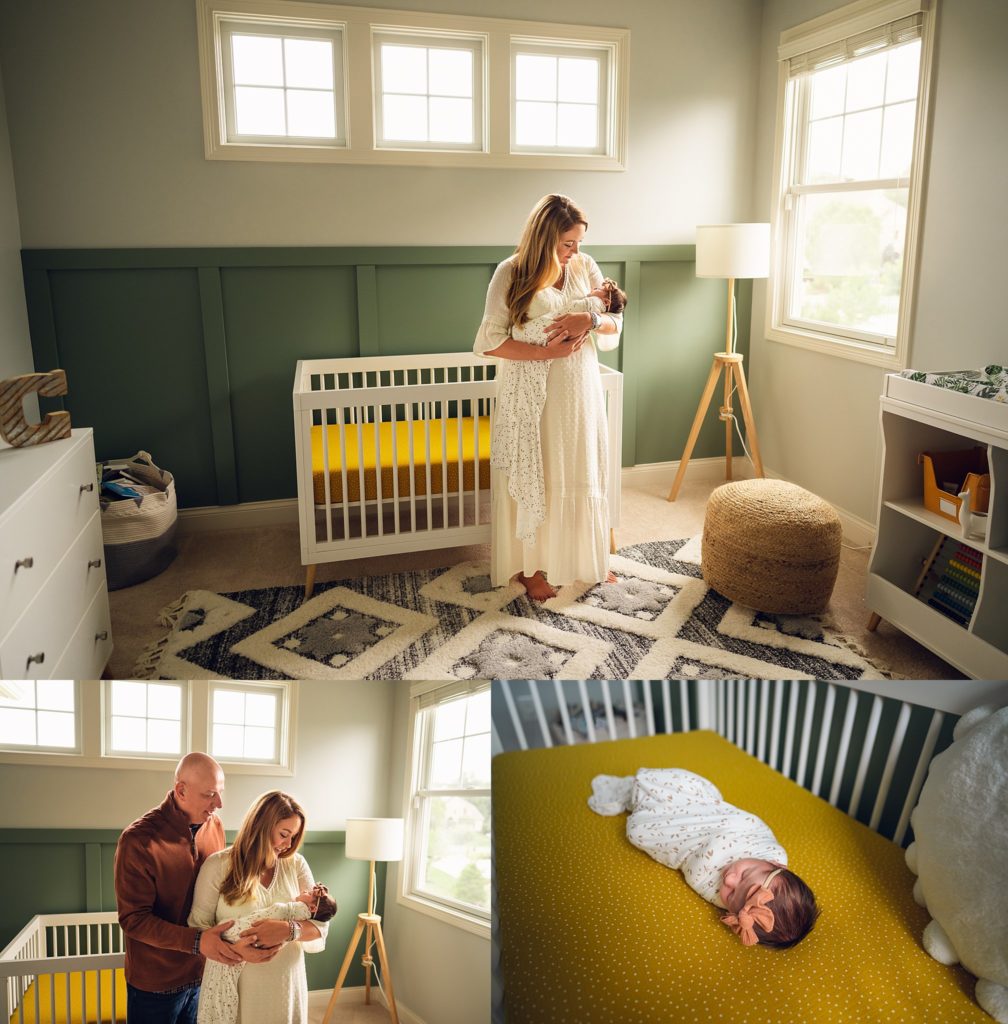 Lifestyle Newborn photos in the nursery at home in Carmel Indiana